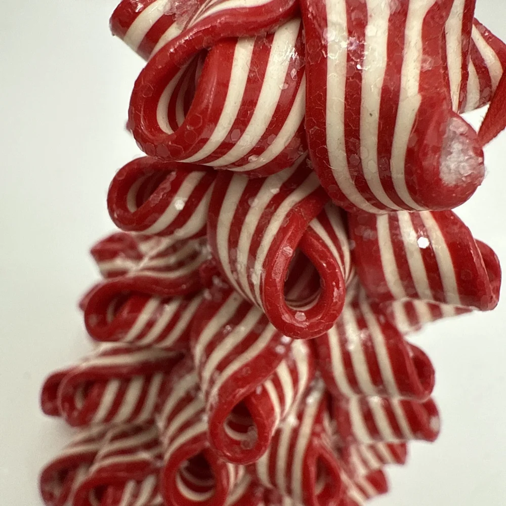 Peppermint Ribbon Swirl Candy Cane Christmas Tree Ornament Sparkly Glitter 4.5